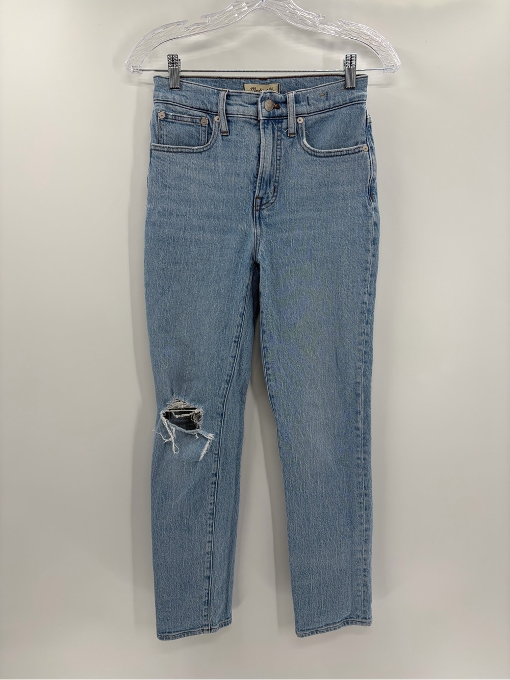 Madewell light Blue Distressed The Perfect Vintage straight leg Jeans size 25